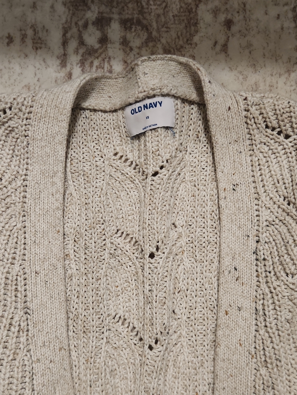 Old Navy Cream Speckled Knit Open Cardigan